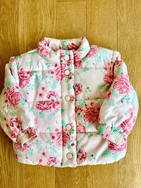 Janie and Jack Pink Floral Jacket with Mint Accents